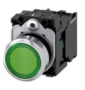 3SU1156-0AB40-1BA0 Pulsador luminoso, 22 mm, redondo, metal, brillante, verde, botón, rasante, momentáneo, con soporte, 1 NA, módulo de LED con LED intgr. 230 V AC, borne de tornillo